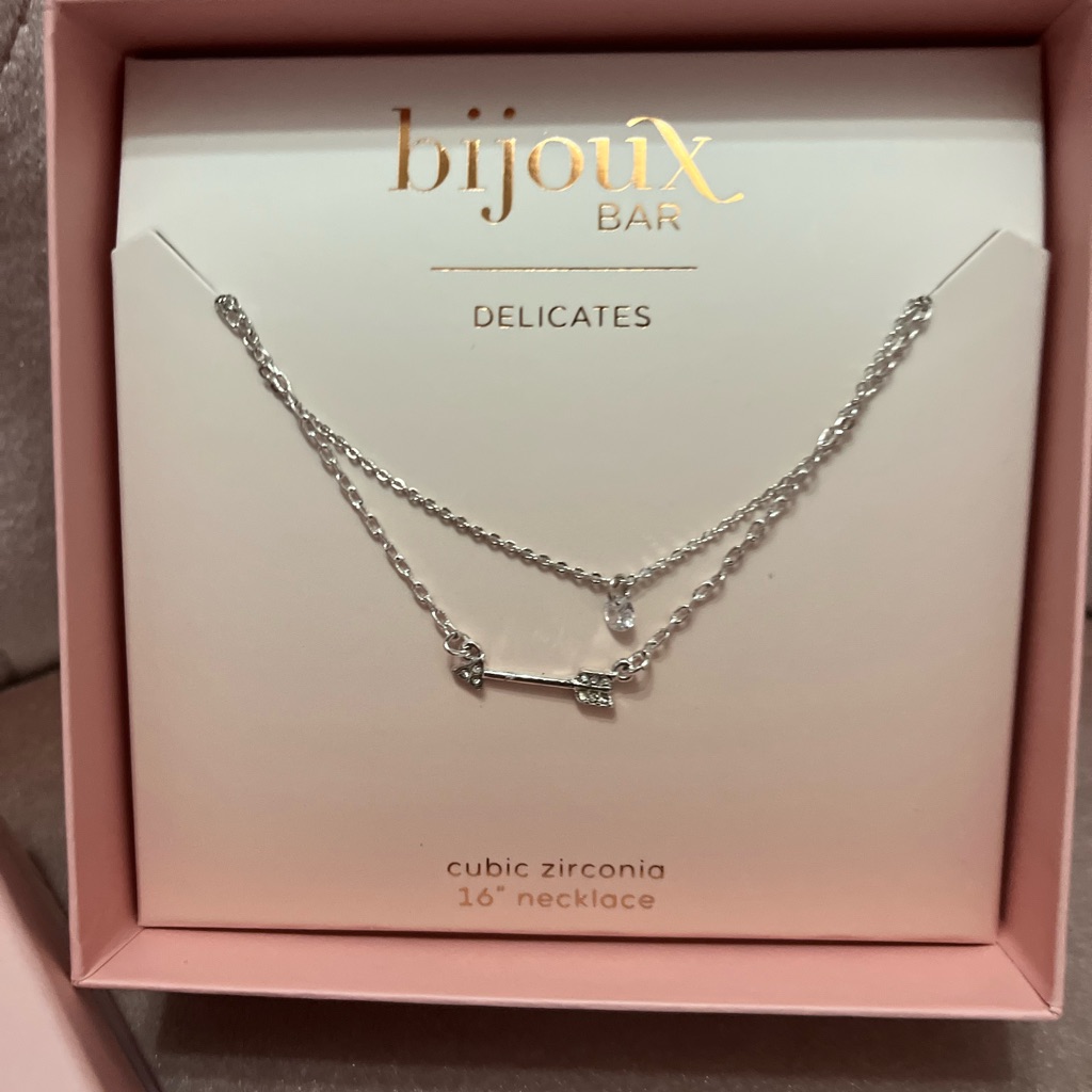 Bijoux Bar Silver Tone Cubic Zirconia Layered Arrow Necklace - Silver